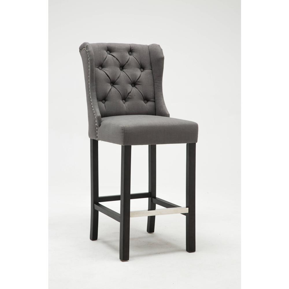 29"Tufted Linen Upholstered Bar Stool in Grey (SET OF 2), grey. Picture 2