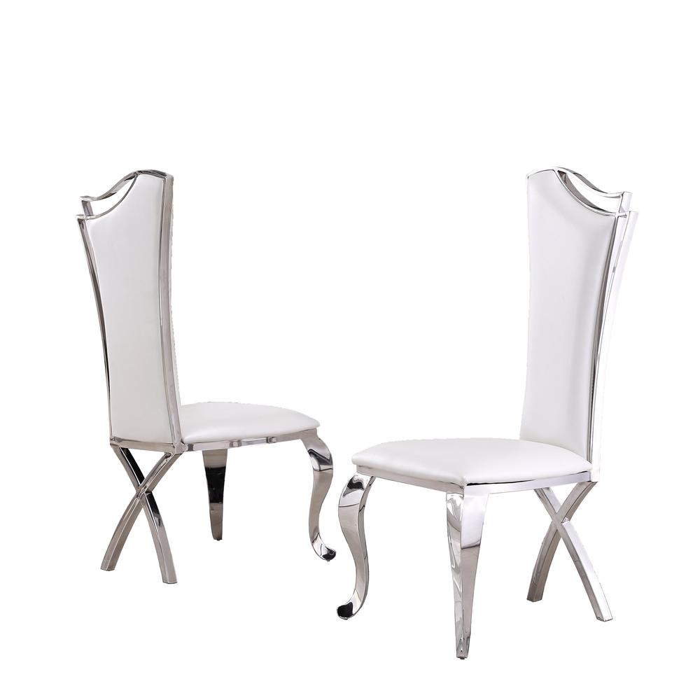 White Marble 5pc Set Non-Tufted Stainless Steel Chairs in White Faux Leather. Picture 6