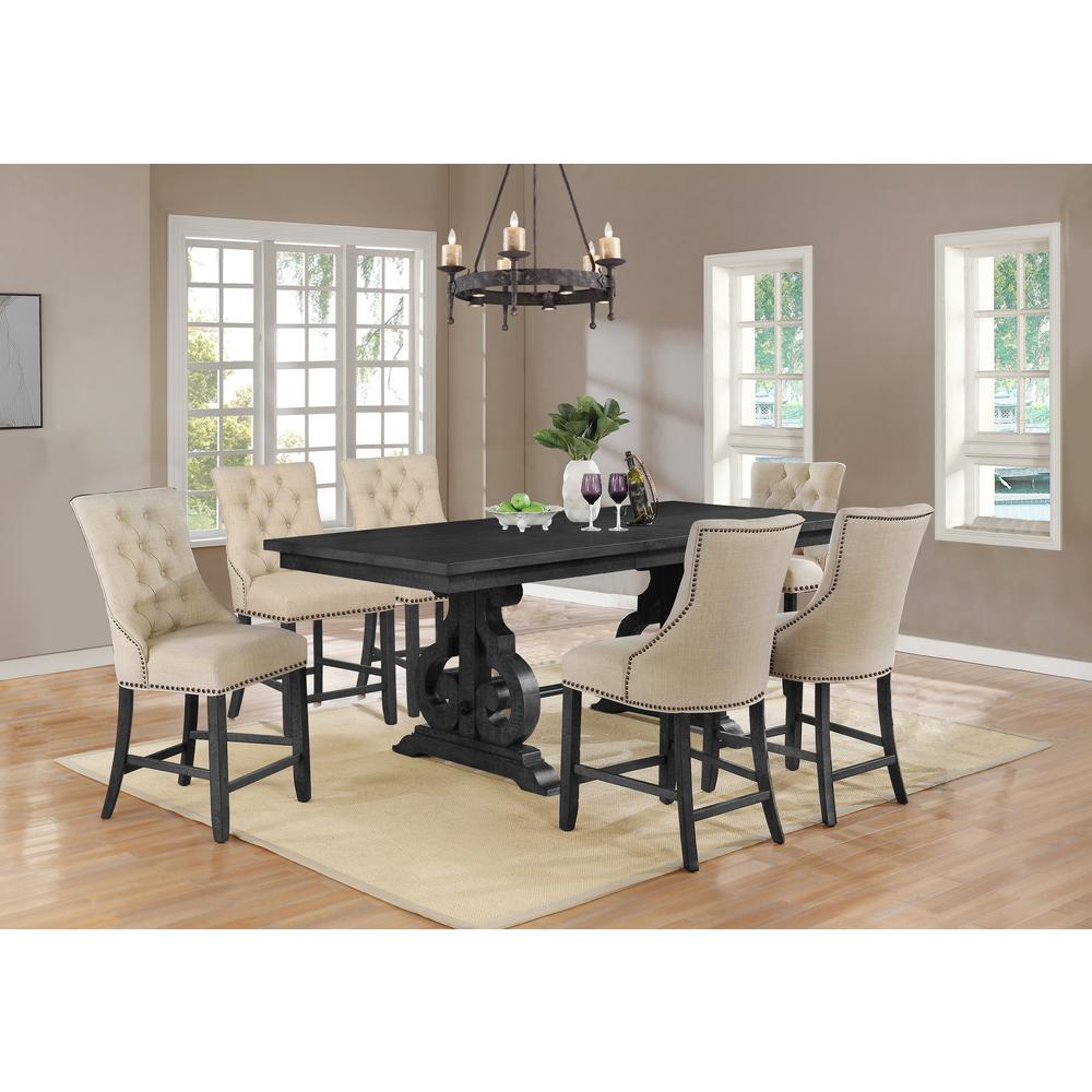 7pc Counter Height Extendable Dining Set, 6 Chairs in Beige, Table w/Center 18" Leaf. Picture 1