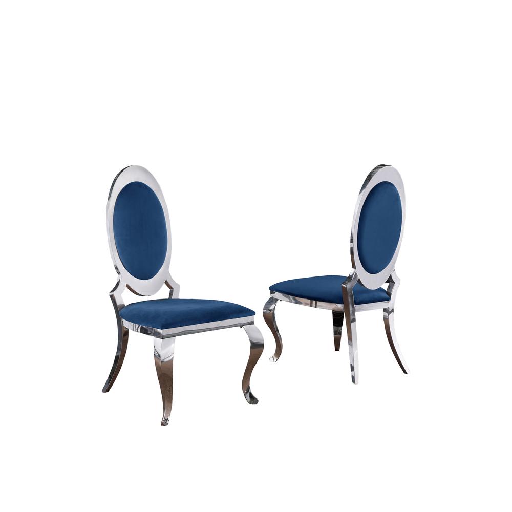 Velvet Uph. Dining Chair, Stainless Steel Frame (Set of 2) - Navy Blue. Picture 1