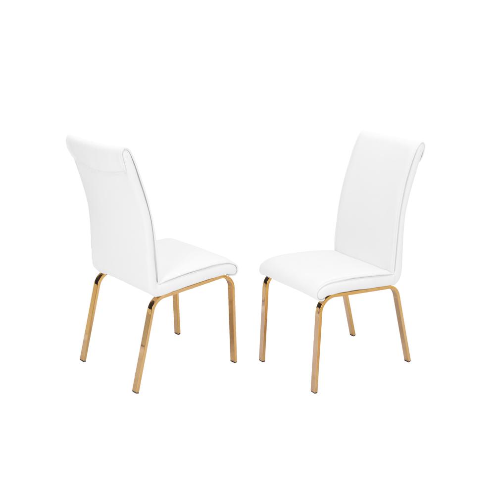 Faux Leather Dining Side Chairs, Chrome Gold Legs (Set of 2) - White. Picture 1