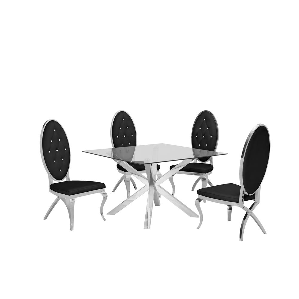 Stainless Steel 5 Piece Dining Set, w/ Black Velvet Side Chairs 950. Picture 1
