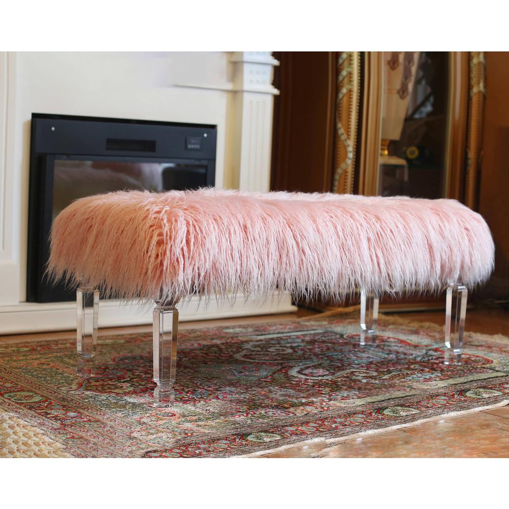 Fur Bench with Acrylic Legs. 2 Colors to Choose: White or Pink. Picture 3