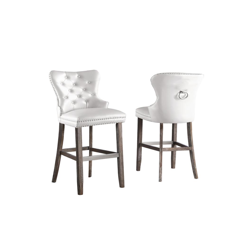 24" Tufted White Faux Leather Barstool, set of 2. Picture 1