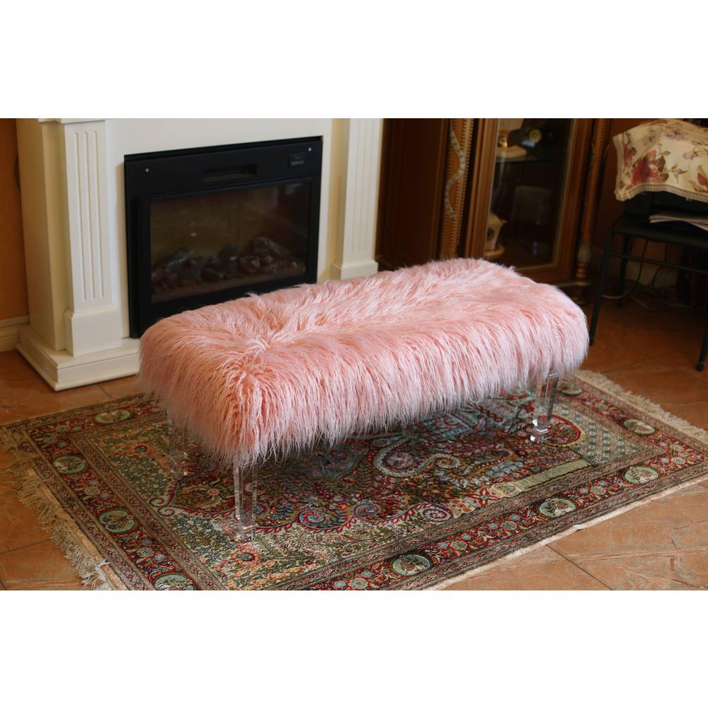 Fur Bench with Acrylic Legs. 2 Colors to Choose: White or Pink. Picture 2