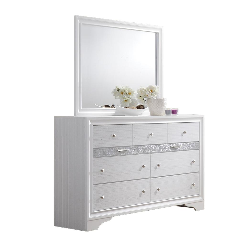 Dresser Mirror Set: Dresser with 4 Big Drawers, 3 Smaller Drawers, and 2 Jewelry Drawers Plain white Mirror. Picture 1