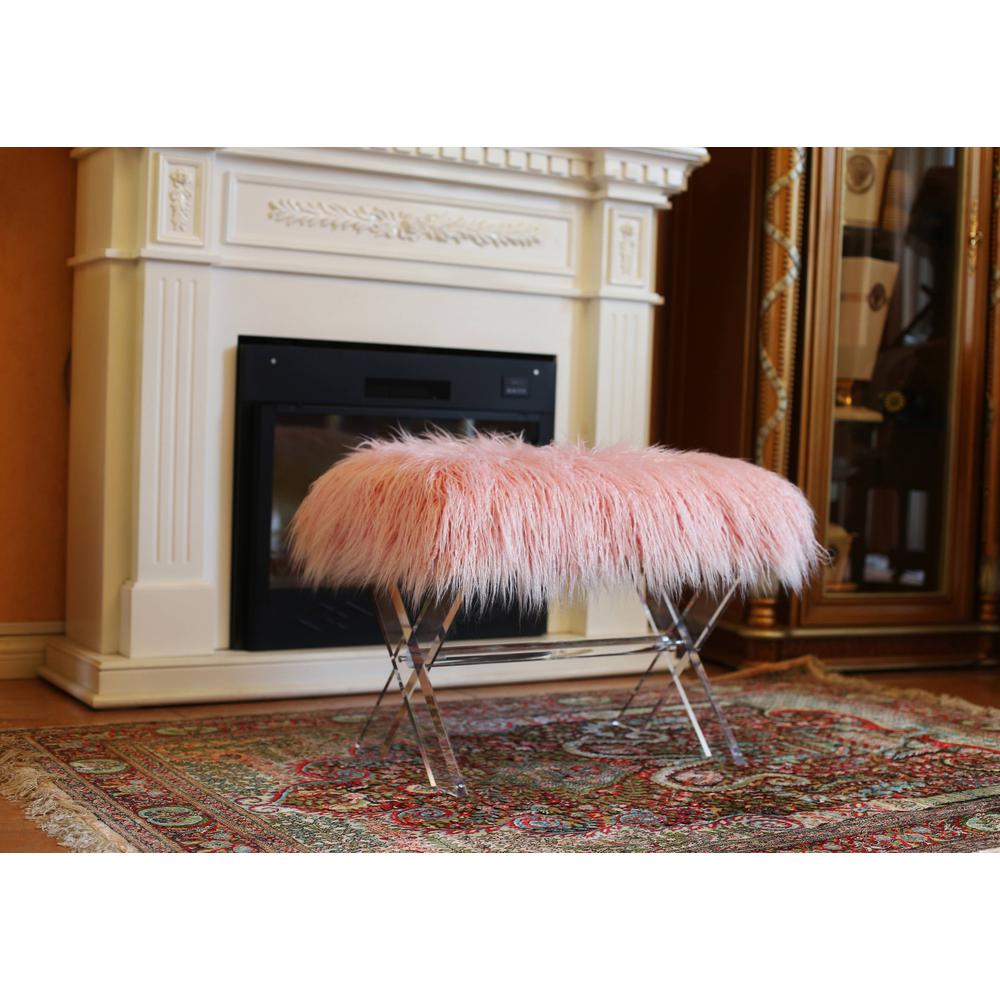 Fur bench/Ottoman with Acrylic Legs. 2 Colors to Choose: White or Pink. Picture 3