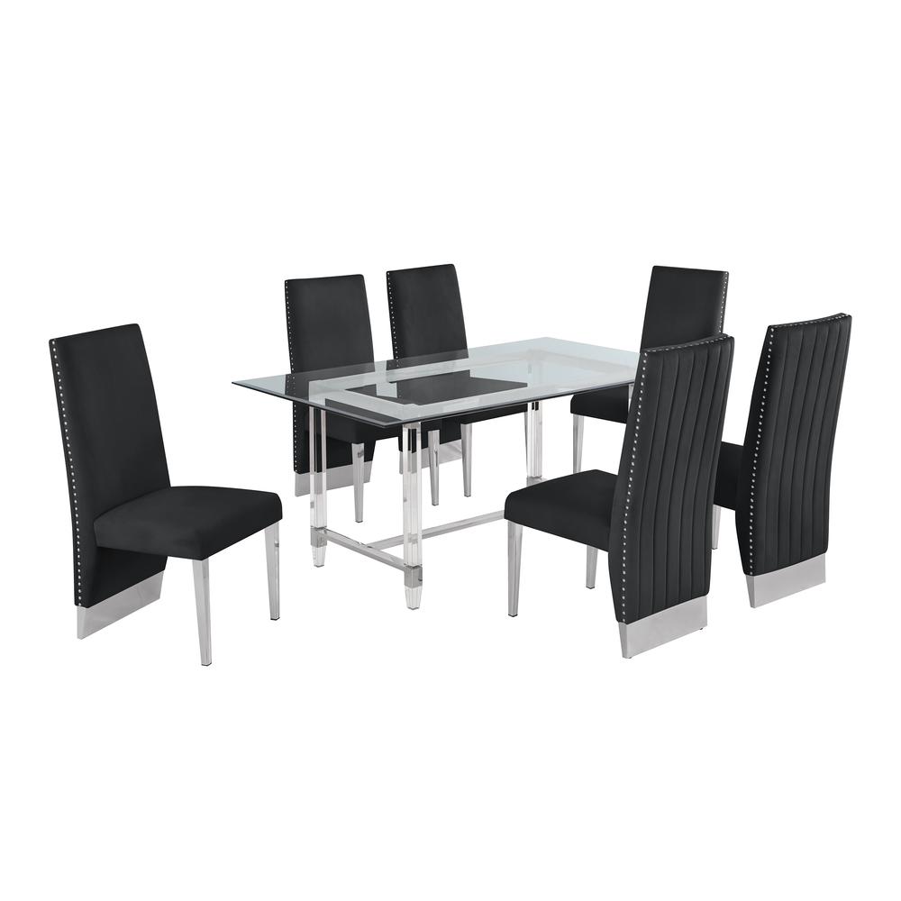 Acrylic Glass 7pc Set Pleated Chairs in Black Velvet. Picture 2