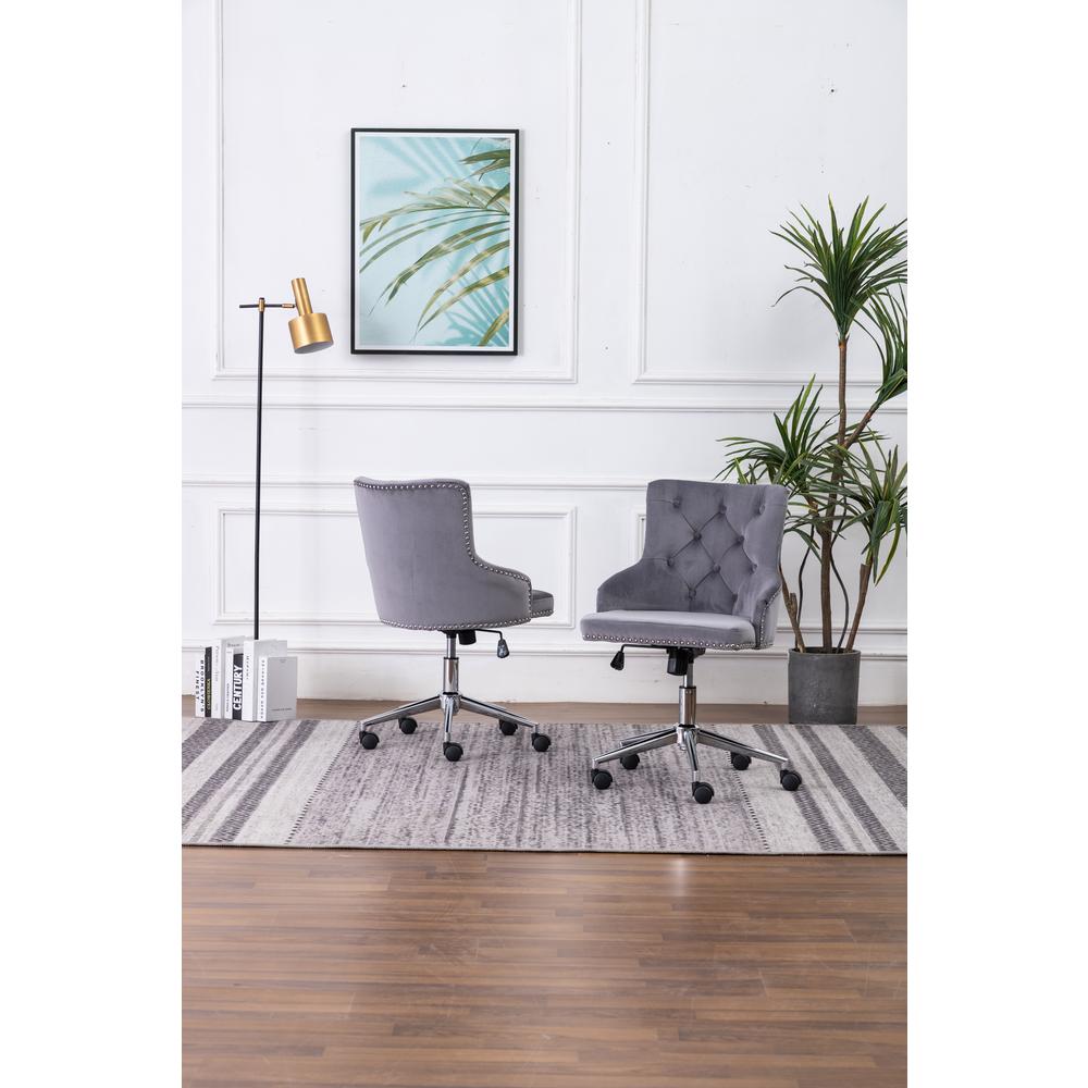 Tufted Velvet Upholstered Office Chair in Dark Grey - Single. Picture 1