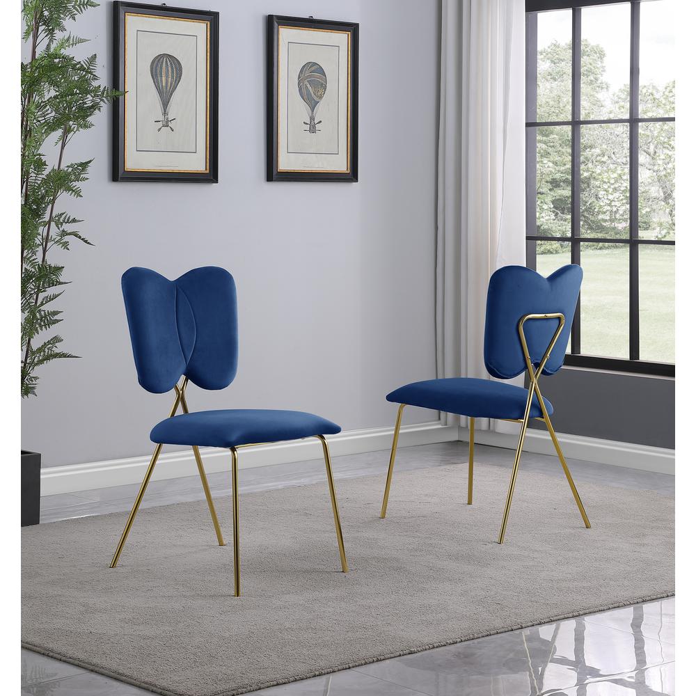 Set of 4, Navy Blue Velvet Guest Side Chair with Wingback, Chrome Gold. Picture 2
