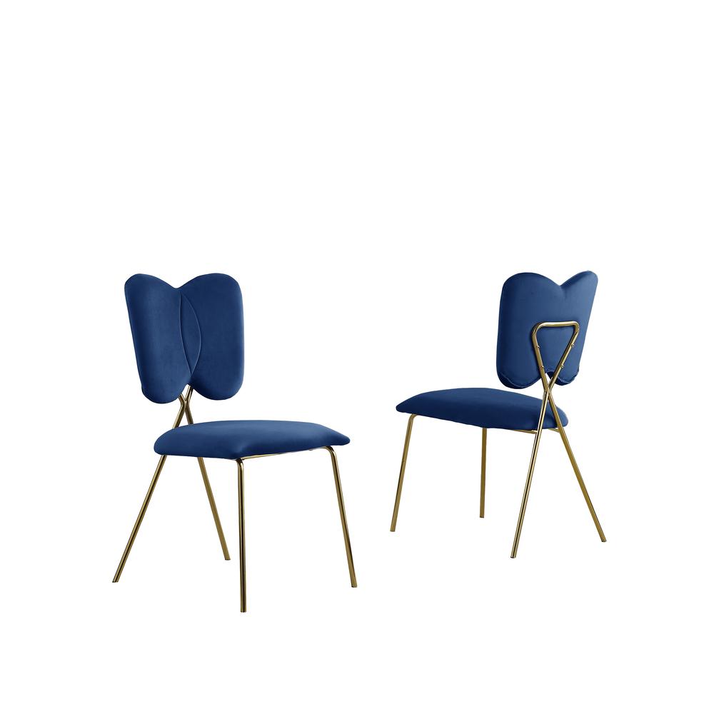 Set of 4, Navy Blue Velvet Guest Side Chair with Wingback, Chrome Gold. Picture 1