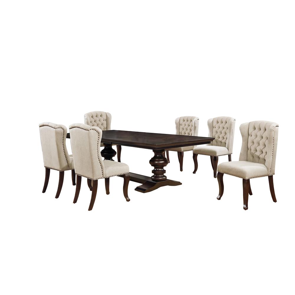 7 Piece Dining Set Extendable w/20"Center Leaf Extension & 6 Chairs in Beige Linen. Picture 1