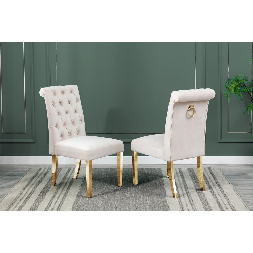Tufted Velvet Upholstered Side Chairs, 4 Colors to Choose (Set of 2) - Cream 512. Picture 1