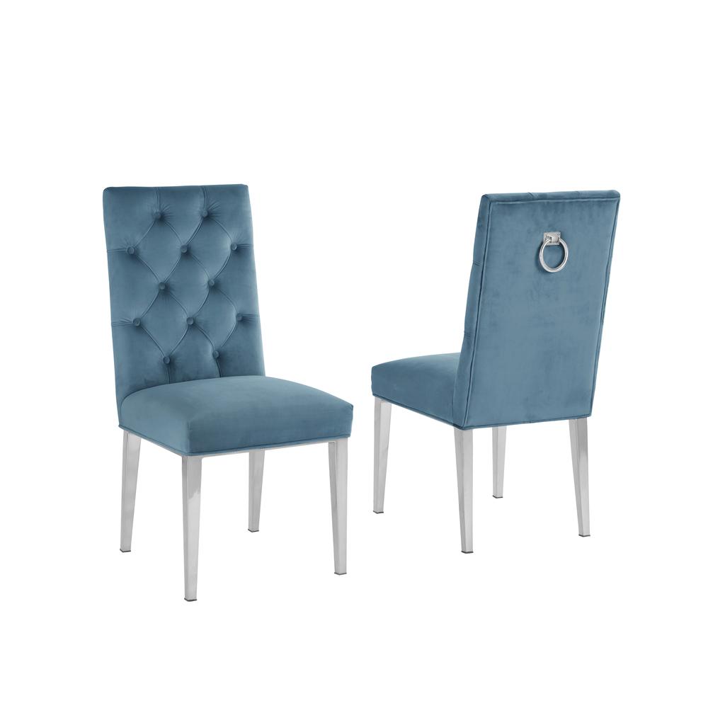 White Marble 9pc Set Tufted Ring Chairs in Teal Velvet. Picture 2
