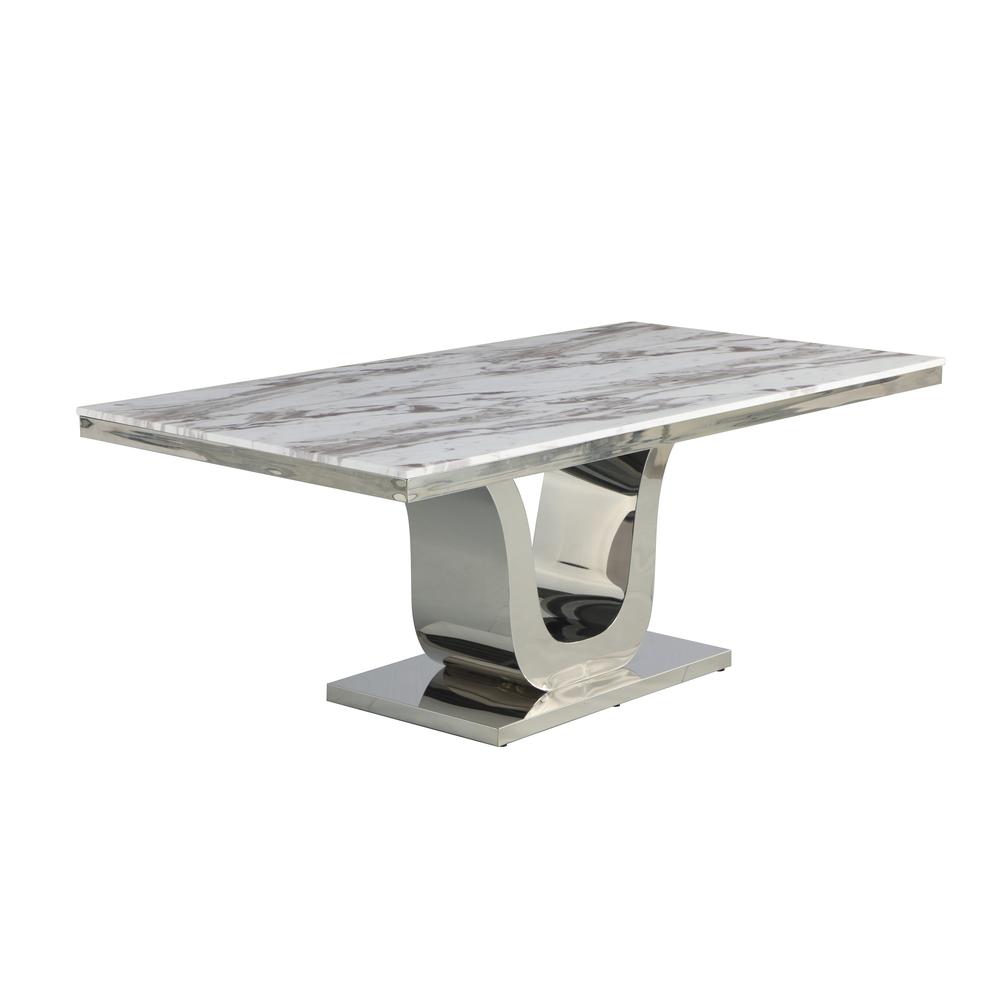 78"L White Marble Dining Table Stainless Steel Base. Picture 1