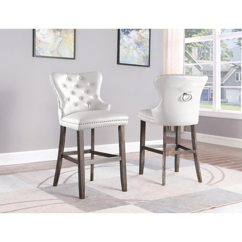 24" Tufted White Faux Leather Barstool, set of 2. Picture 2