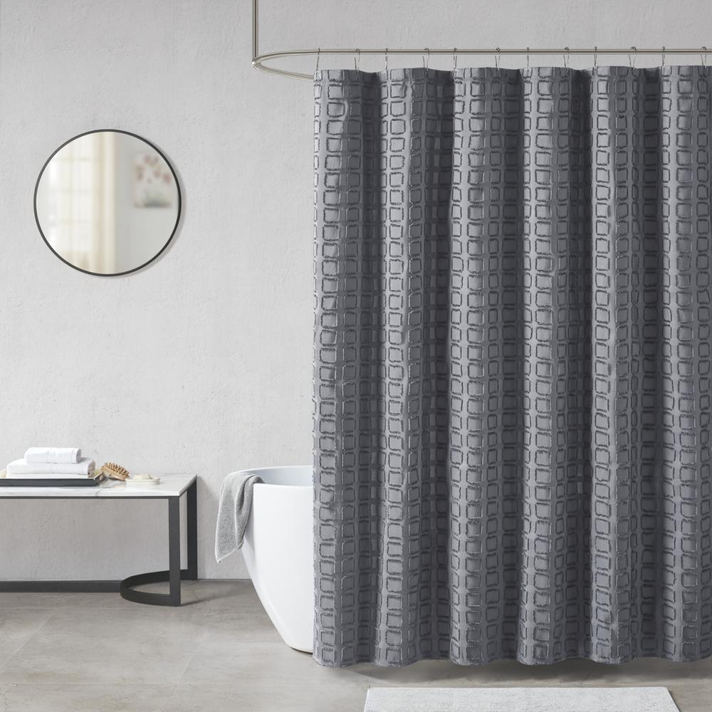 Woven Clipped Solid Shower Curtain Grey 615. Picture 1
