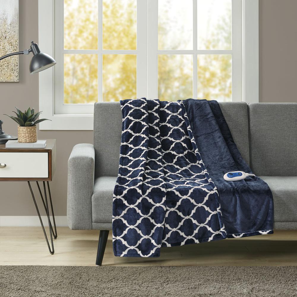 100% Polyester Heated Ogee Throw - 60x70" - Indigo. Picture 1