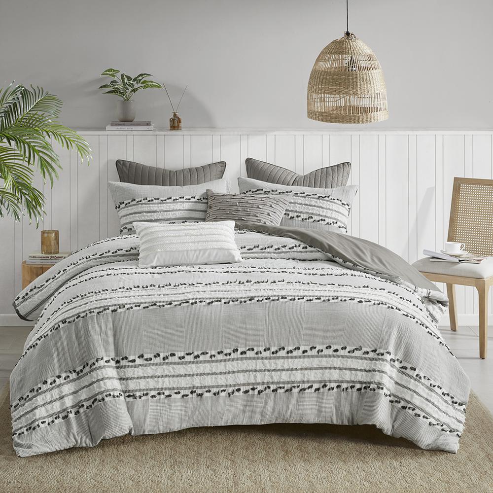 3 Piece Organic Cotton Jacquard Comforter Set. Picture 1