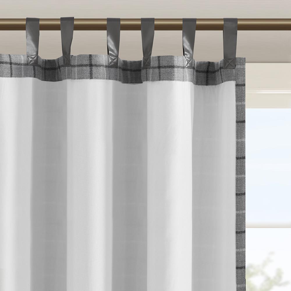 Plaid Faux Leather Tab Top Curtain Panel with Fleece Lining. Picture 5