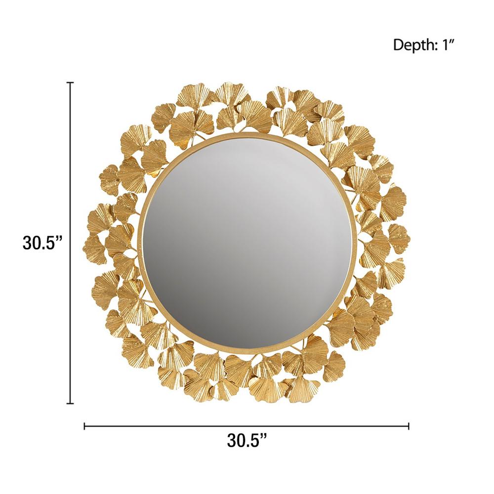 Gold Gingko Leaf Round Wall Mirror 30.5". Picture 5