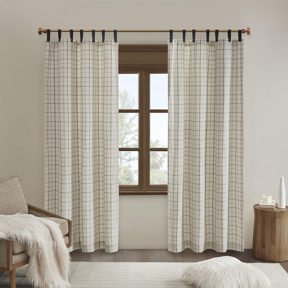 Plaid Faux Leather Tab Top Curtain Panel with Fleece Lining. Picture 4