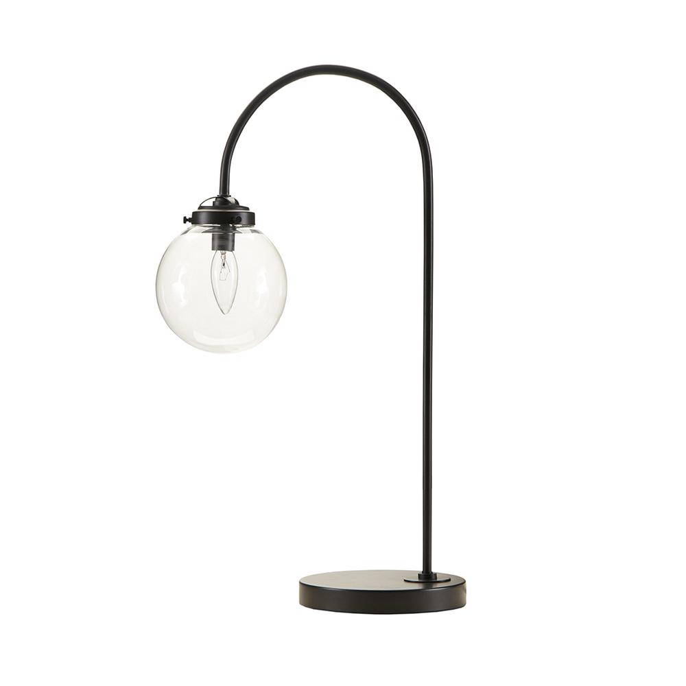 Arched Metal Table Lamp with Glass Globe Bulb. Picture 1