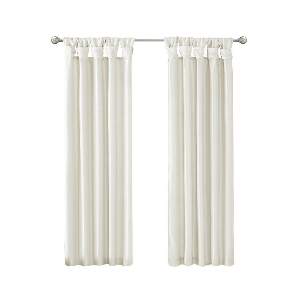 White Twisted Tab Faux Silk Window Curtain Panel, Belen Kox. Picture 1