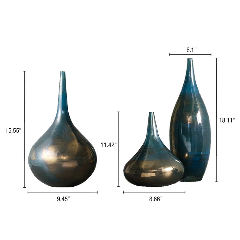 Blue and Bronze Decorative Glass Vases 3-piece set. Picture 2