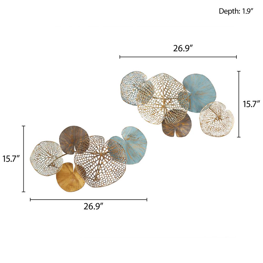 Multi-colored Lily Pad Leaves 2-piece Metal Wall Decor Set. Picture 2