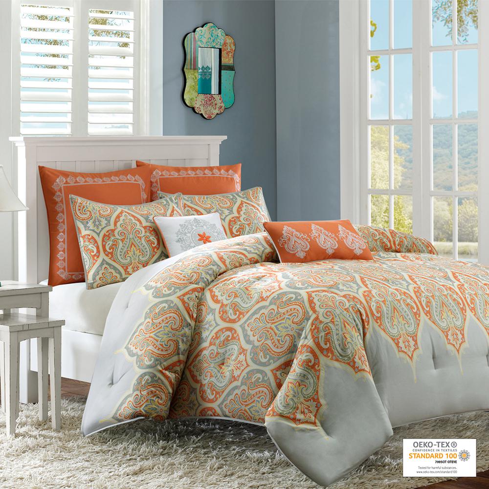 Contemporary Orange Printed Comforter Set, Belen Kox. Picture 1