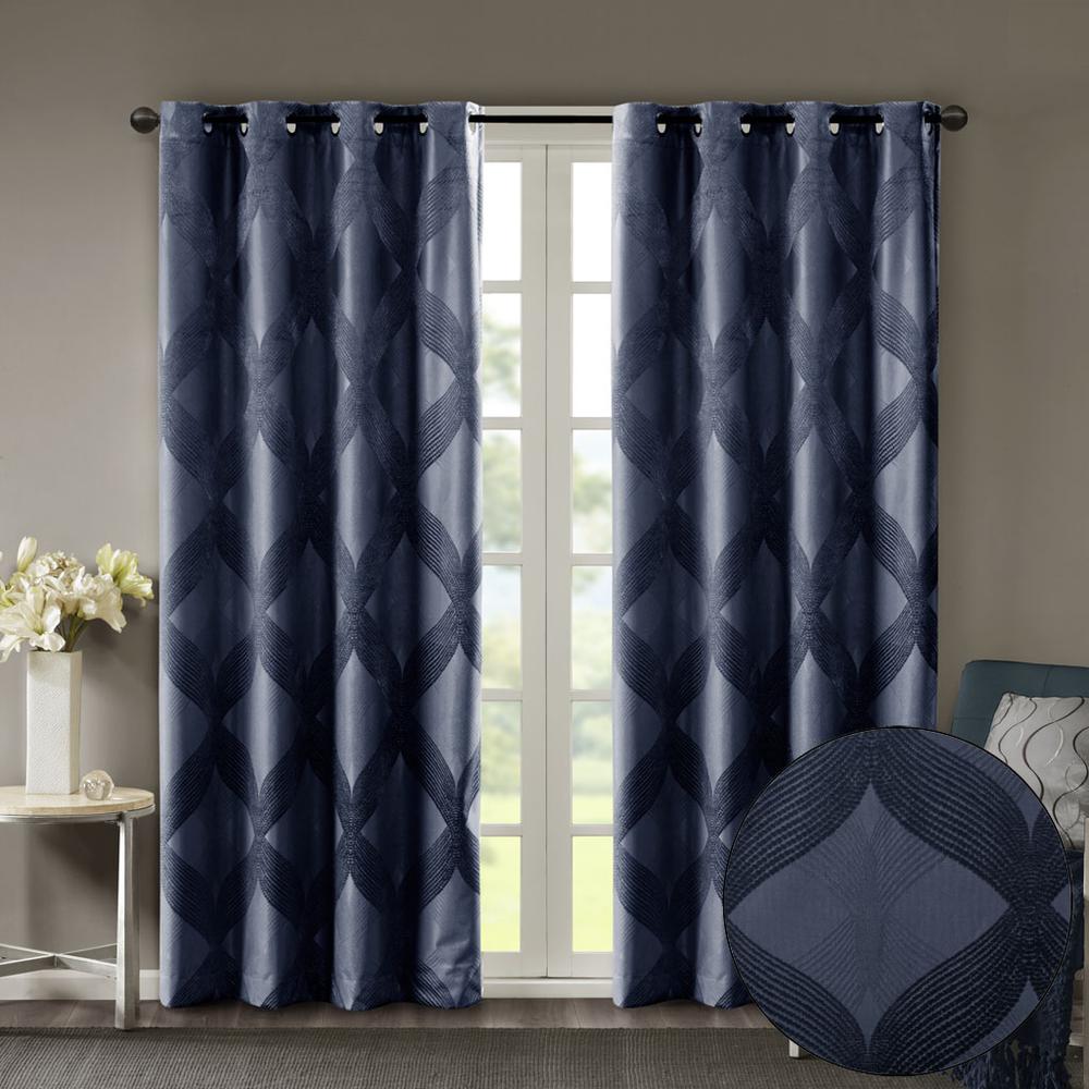 Ogee Knitted Jacquard Total Blackout Curtain Panel. Picture 1