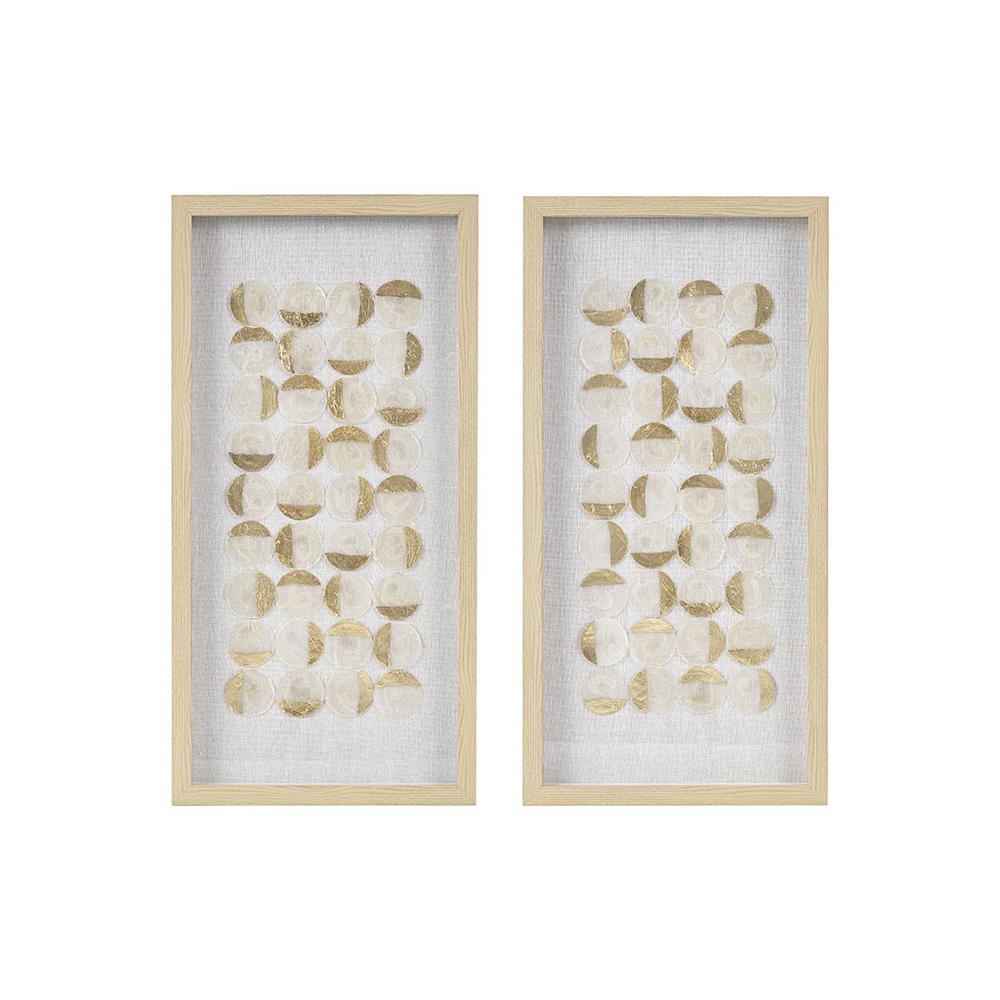 Natural Capiz with Gold Foil 2-piece Shadowbox Wall Decor Set. Picture 4