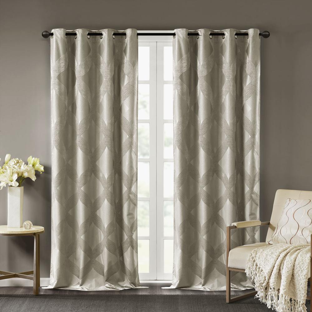 Ogee Knitted Jacquard Total Blackout Curtain Panel. Picture 5