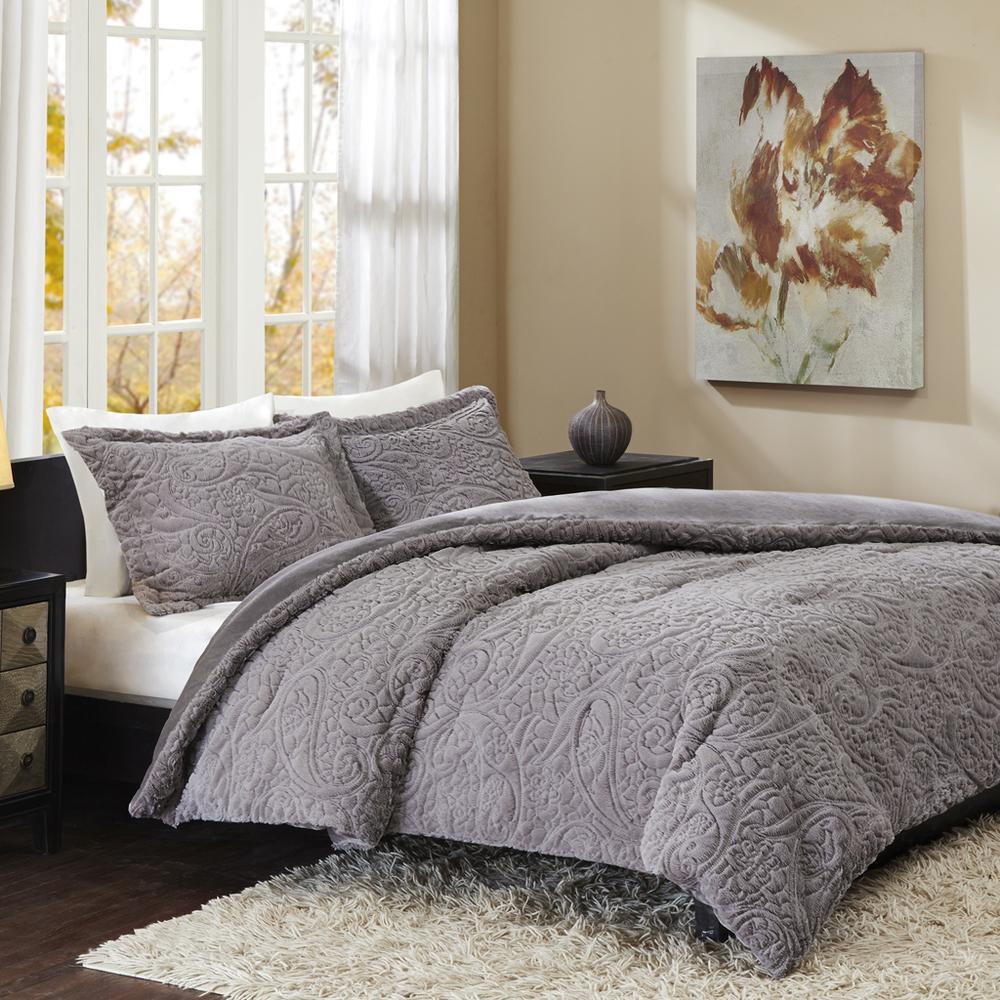 100% Polyester Embroidered Solid Long Fur Ultra Plush Comforter Mini Set,MP10-1997. Picture 1