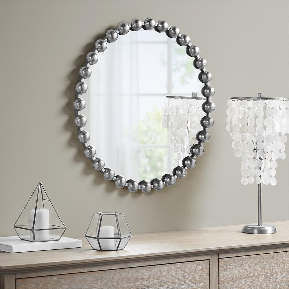 Beaded Round Wall Mirror 27"D. Picture 1