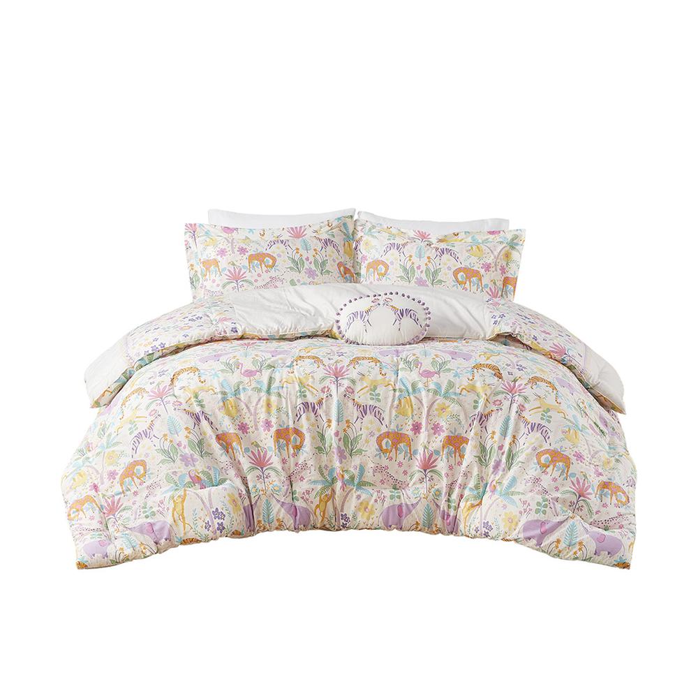 Floral Reversible Cotton Comforter Set with Throw Pillow. Picture 1
