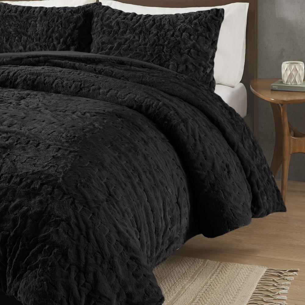 Ruched Fur Down Alternative Comforter Set. Picture 1