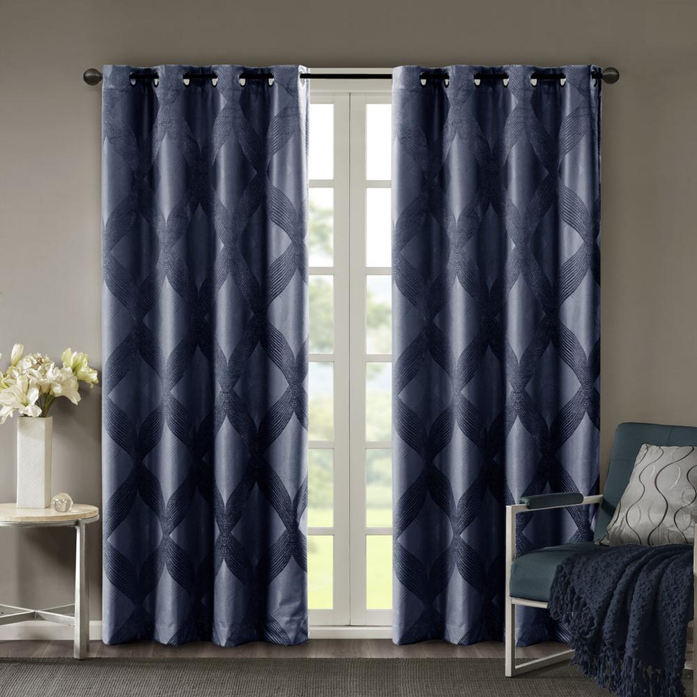 Ogee Knitted Jacquard Total Blackout Curtain Panel. Picture 2