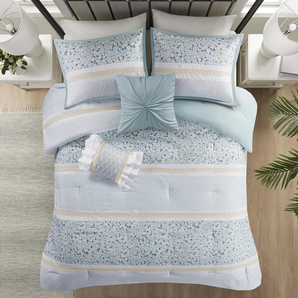 5 Piece Seersucker Comforter Set with Throw Pillows. Picture 3