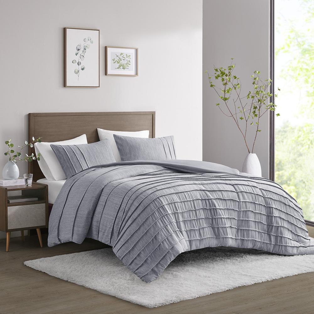 3 Piece Striated Cationic Dyed Oversized Duvet Cover Set with Pleats. Picture 4