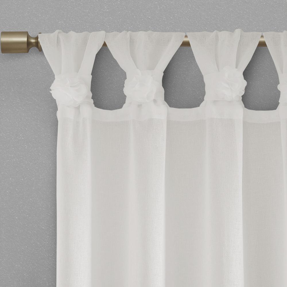 Floral Embellished Cuff Tab Top Solid Curtain Panel. Picture 2