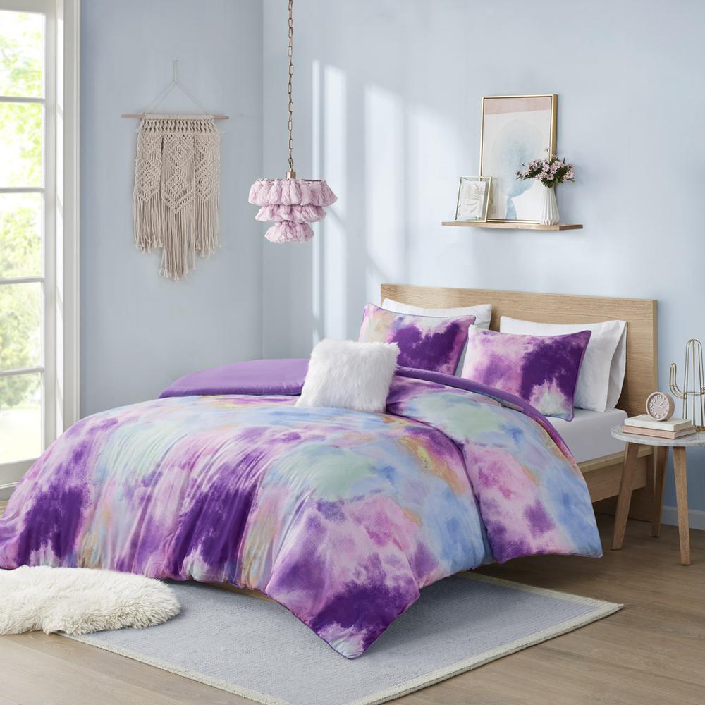 Watercolor Tie Dye Printed Duvet Cover Set with Throw Pillow. Picture 3