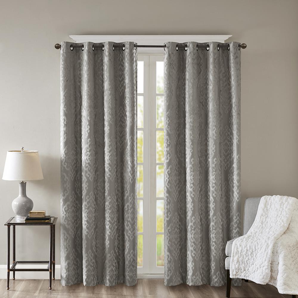 Knitted Jacquard Damask Total Blackout Grommet Top Curtain Panel. Picture 4