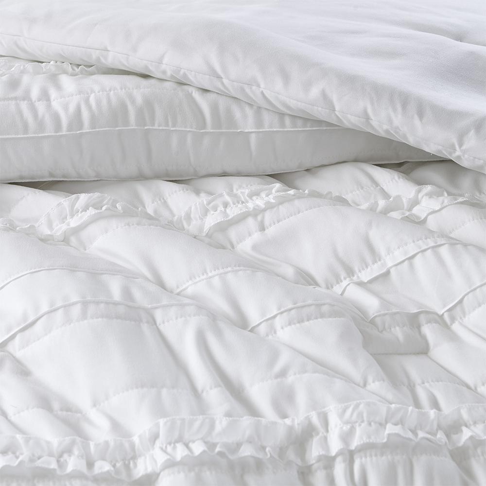 White Ruffle Comforter Set with Embroidered Decorative Pillow, Belen Kox. Picture 2