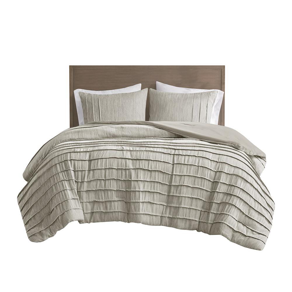 3 Piece Striated Cationic Dyed Oversized Comforter Set With Pleats. Picture 2