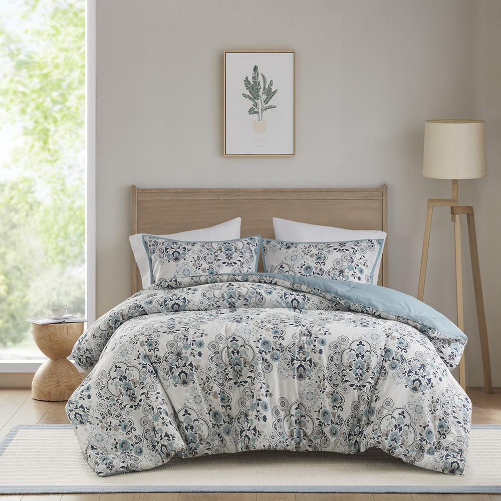 3 Piece Floral Printed Cotton Comforter Set. Picture 1