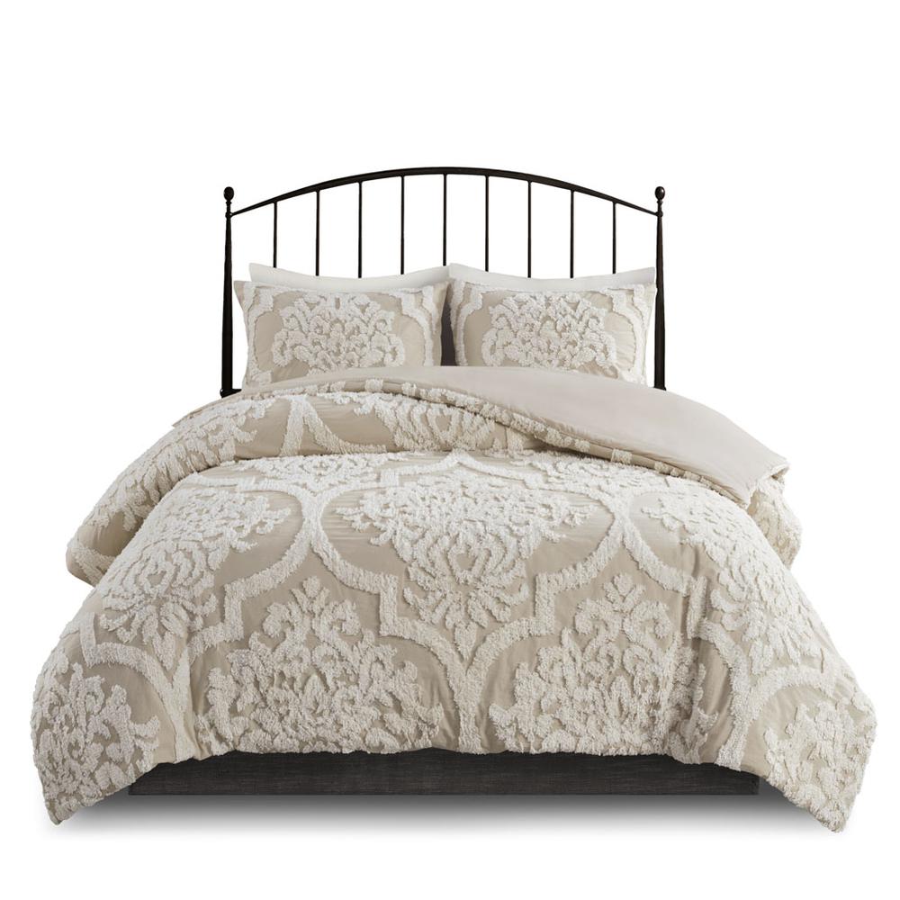 3 piece Tufted Cotton Chenille Damask Comforter Set. Picture 5