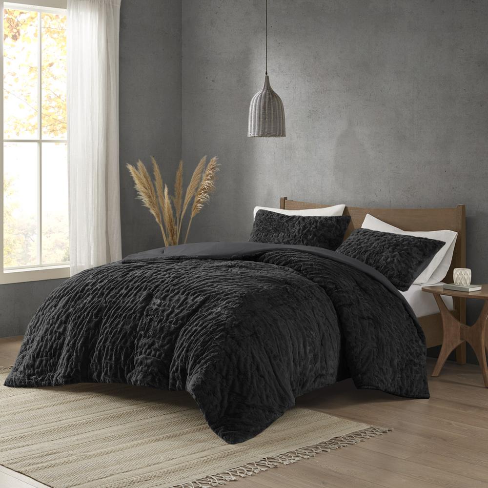 Ruched Fur Down Alternative Comforter Set. Picture 4