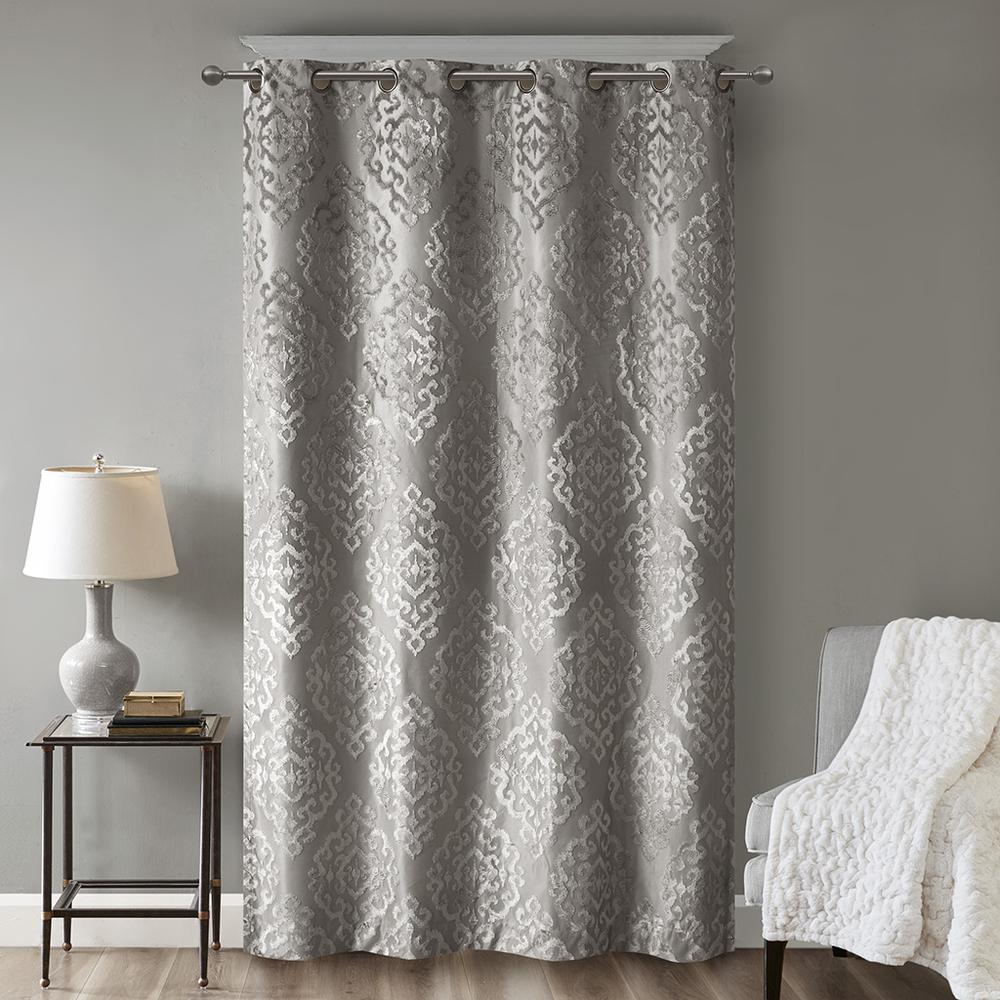 Knitted Jacquard Damask Total Blackout Grommet Top Curtain Panel. Picture 5